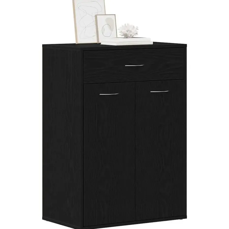 Schoenenkasten-vidaXL - Schoenenkast met 1 lade en 2 deuren - Zwart eiken - Hout - 60x35x84 cm
