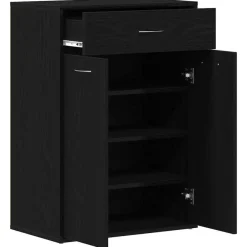 Schoenenkasten-vidaXL - Schoenenkast met 1 lade en 2 deuren - Zwart eiken - Hout - 60x35x84 cm