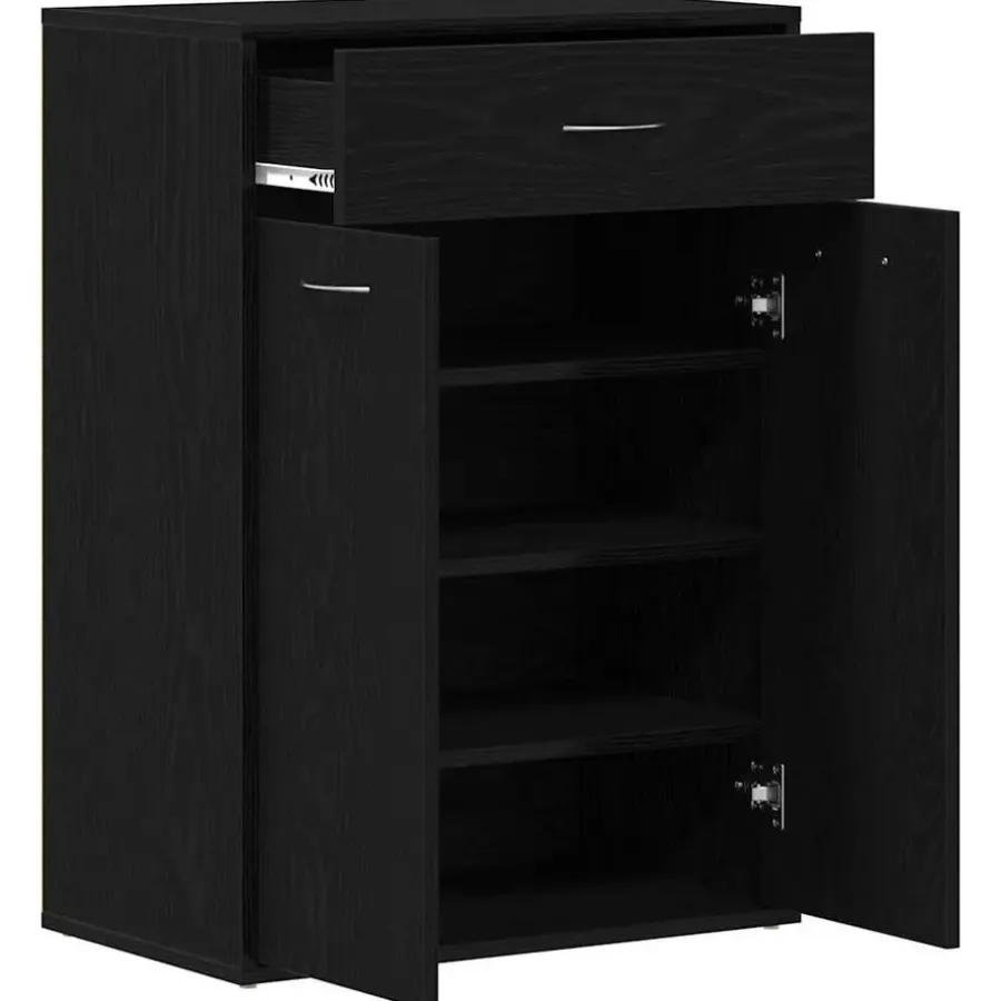 Schoenenkasten-vidaXL - Schoenenkast met 1 lade en 2 deuren - Zwart eiken - Hout - 60x35x84 cm