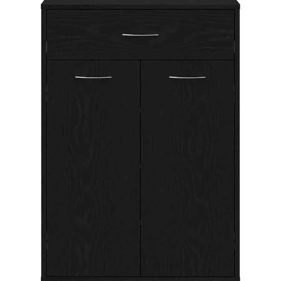 Schoenenkasten-vidaXL - Schoenenkast met 1 lade en 2 deuren - Zwart eiken - Hout - 60x35x84 cm