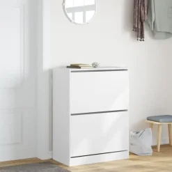 Schoenenkasten-vidaXL - Schoenenkast met 2 kleppen 18 paar - Wit - Bewerkt hout - 80x42x108 cm