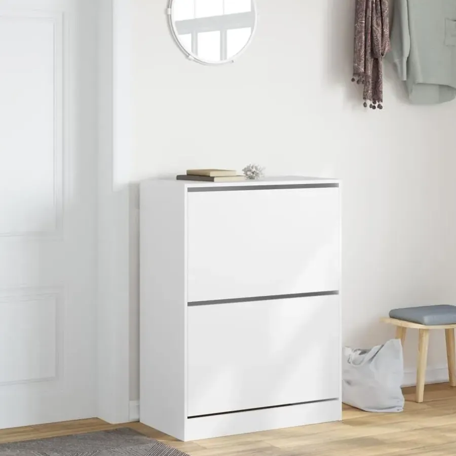 Schoenenkasten-vidaXL - Schoenenkast met 2 kleppen 18 paar - Wit - Bewerkt hout - 80x42x108 cm
