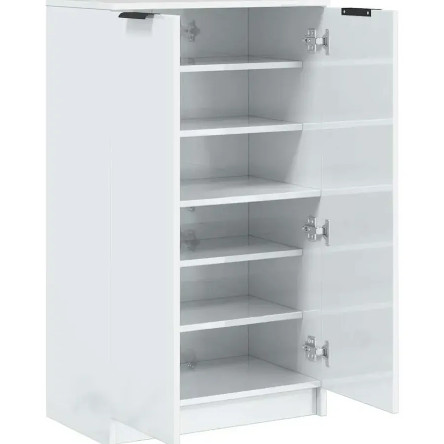 vidaXL - Schoenenkast met 2 deuren - Hoogglans wit - Hout - 59x35x100.5 cm