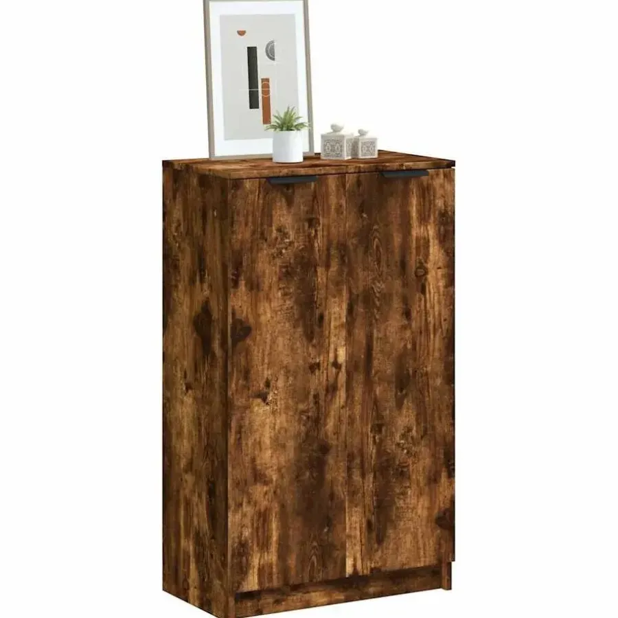 Schoenenkasten-vidaXL - Schoenenkast met 2 deuren - Gerookt eiken - Hout - 59x35x100 cm