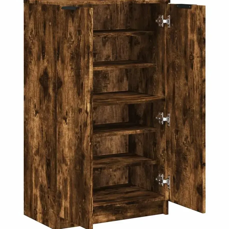 Schoenenkasten-vidaXL - Schoenenkast met 2 deuren - Gerookt eiken - Hout - 59x35x100 cm