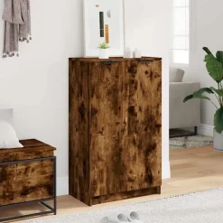 Schoenenkasten-vidaXL - Schoenenkast met 2 deuren - Gerookt eiken - Hout - 59x35x100 cm