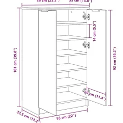 Schoenenkasten-vidaXL - Schoenenkast met 2 deuren - Gerookt eiken - Hout - 59x35x100 cm