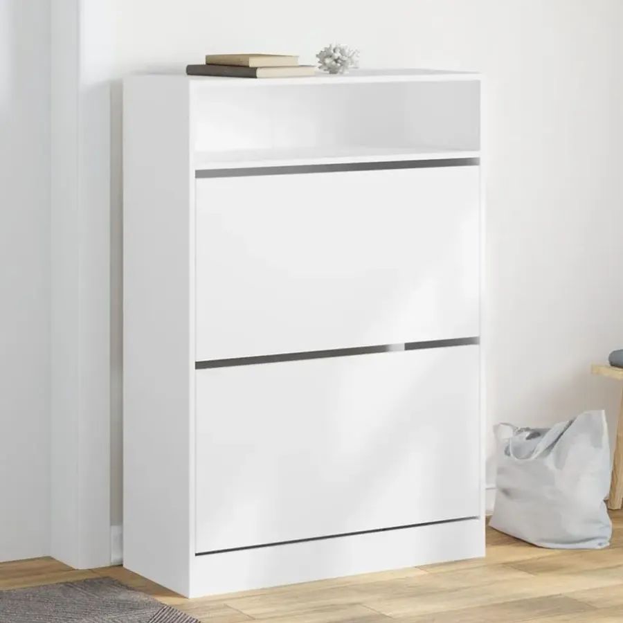vidaXL - Schoenenkast met opbergvak en 2 kleppen 12 paar - Wit - 80x34x116 cm