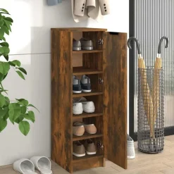 vidaXL - Schoenenkast met 1 deur - Gerookt eiken - Bewerkt hout - 30x35x100 cm
