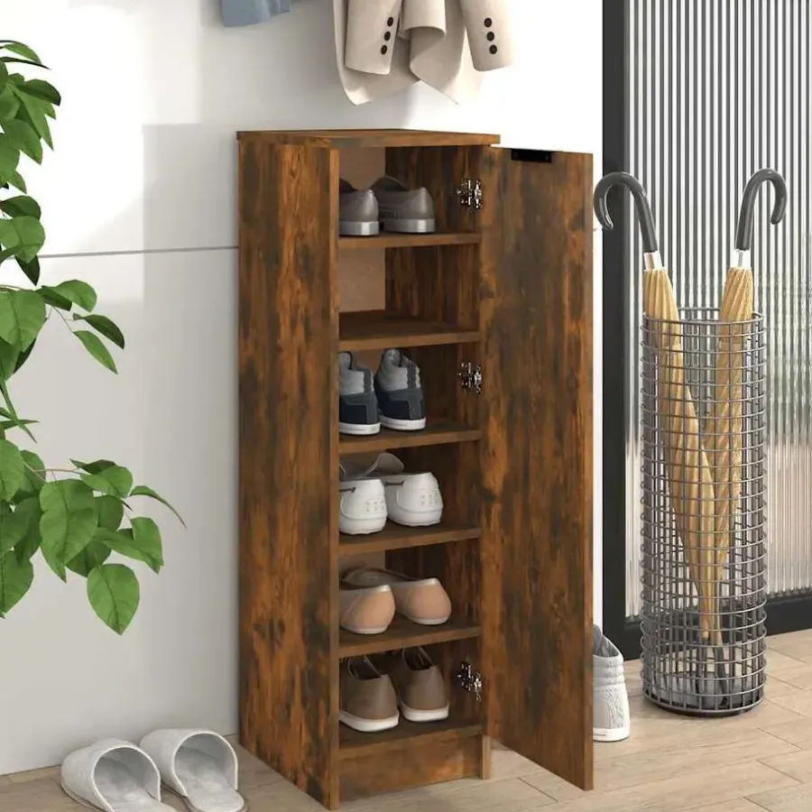 vidaXL - Schoenenkast met 1 deur - Gerookt eiken - Bewerkt hout - 30x35x100 cm