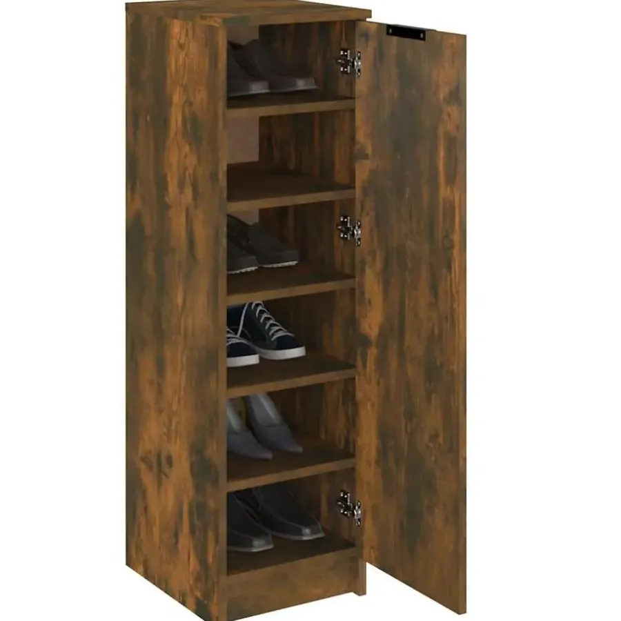 vidaXL - Schoenenkast met 1 deur - Gerookt eiken - Bewerkt hout - 30x35x100 cm