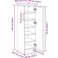 vidaXL - Schoenenkast met 1 deur - Gerookt eiken - Bewerkt hout - 30x35x100 cm