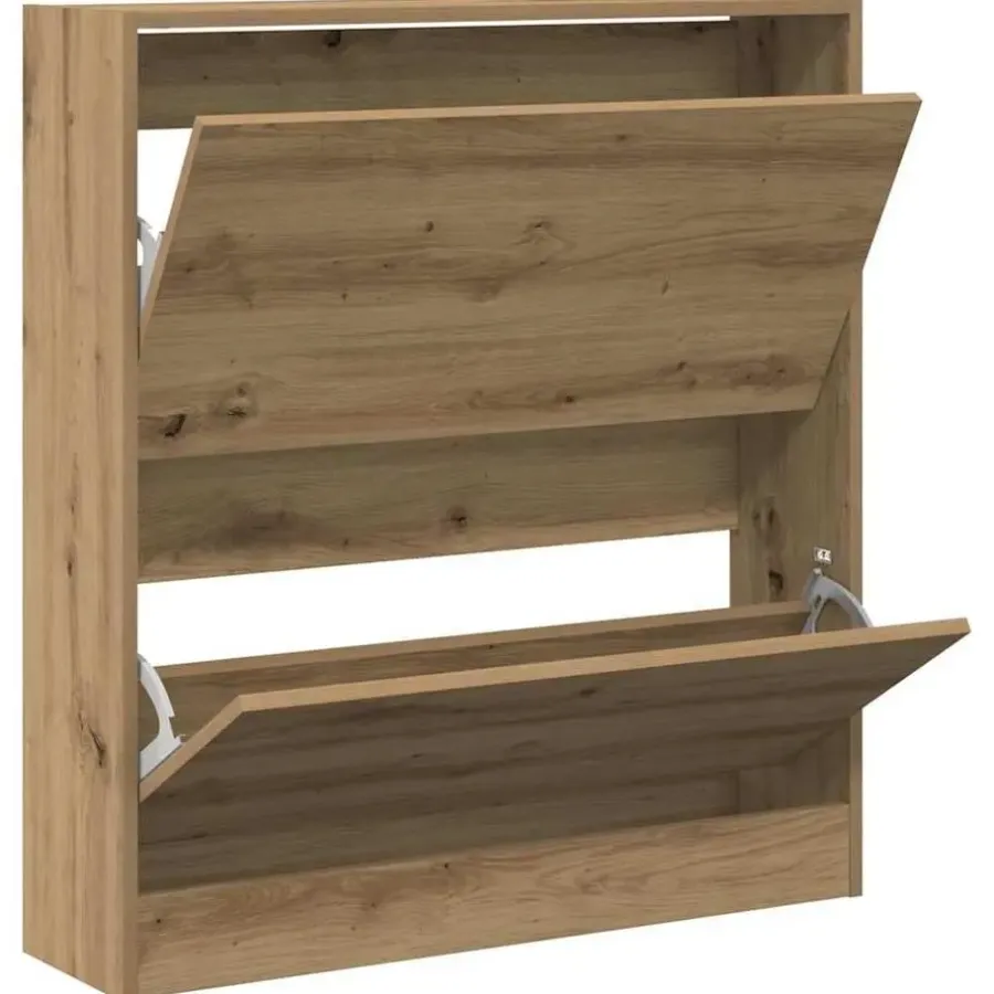 Schoenenkasten-vidaXL - Schoenenkast voor entree 4 paar - Gerookt eiken - 80x21x87,5 cm