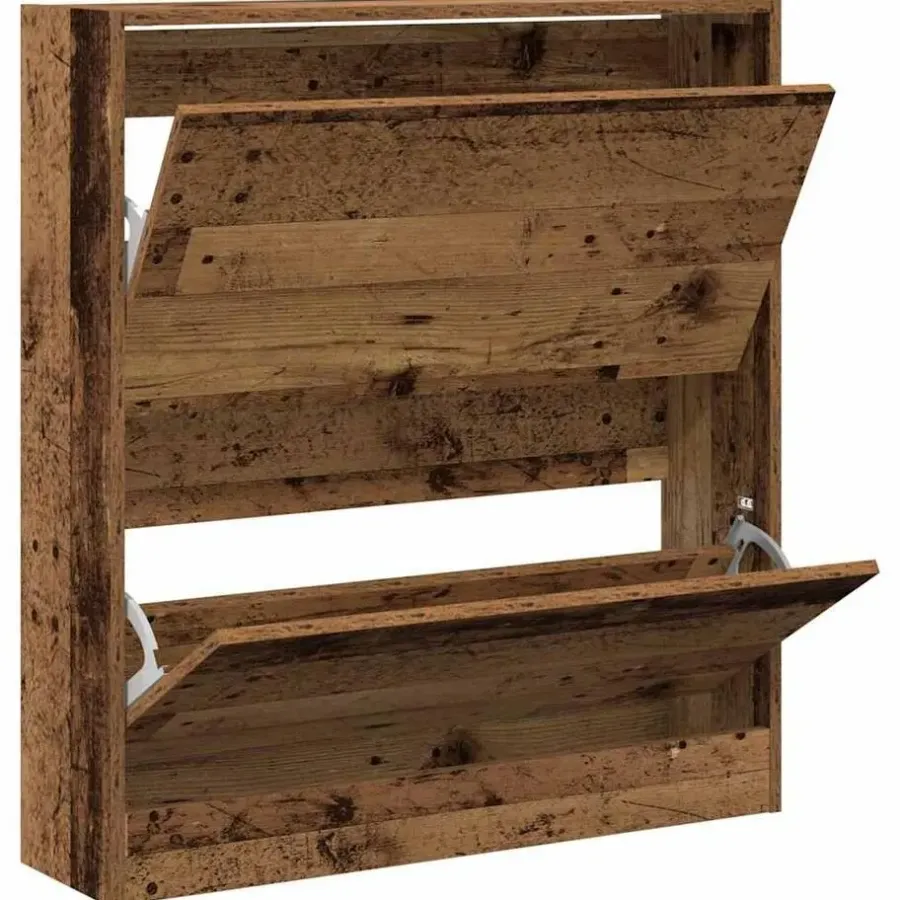 Schoenenkasten-vidaXL - Schoenenkast voor entree 4 paar - Oud hout - 80x21x87,5 cm