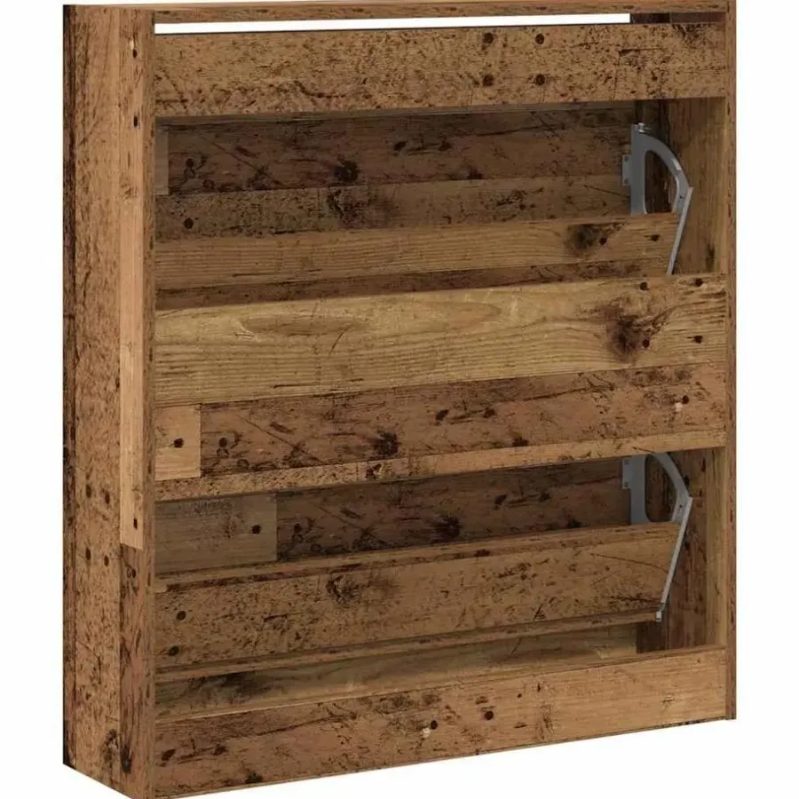 Schoenenkasten-vidaXL - Schoenenkast voor entree 4 paar - Oud hout - 80x21x87,5 cm
