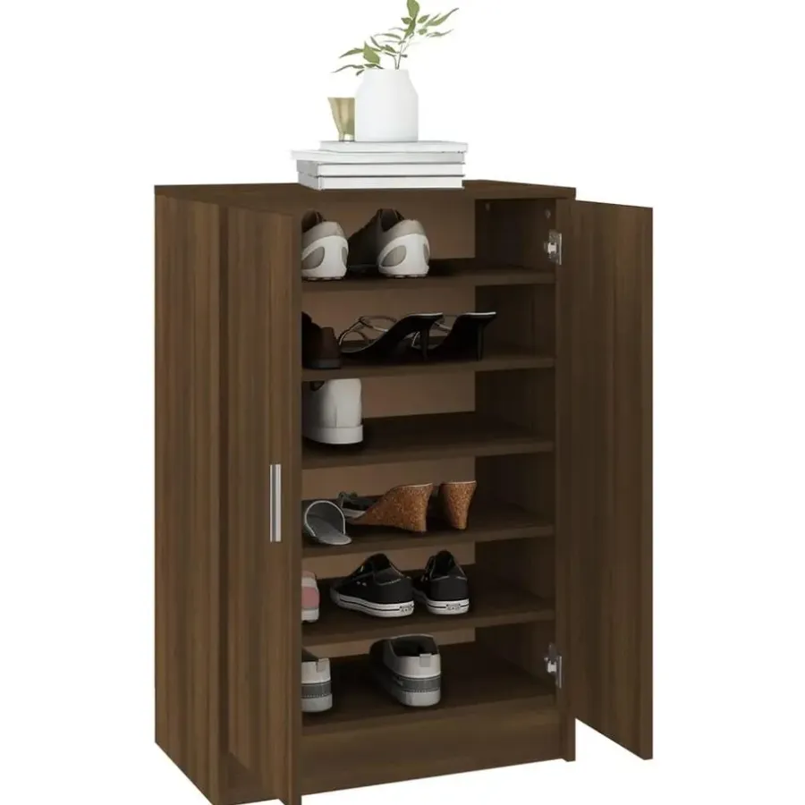 Schoenenkasten-vidaXL - Schoenenrek - Bruin - Bewerkt hout - 60 x 35 x 92 cm