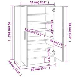Schoenenkasten-vidaXL - Schoenenrek - Bruin - Bewerkt hout - 60 x 35 x 92 cm