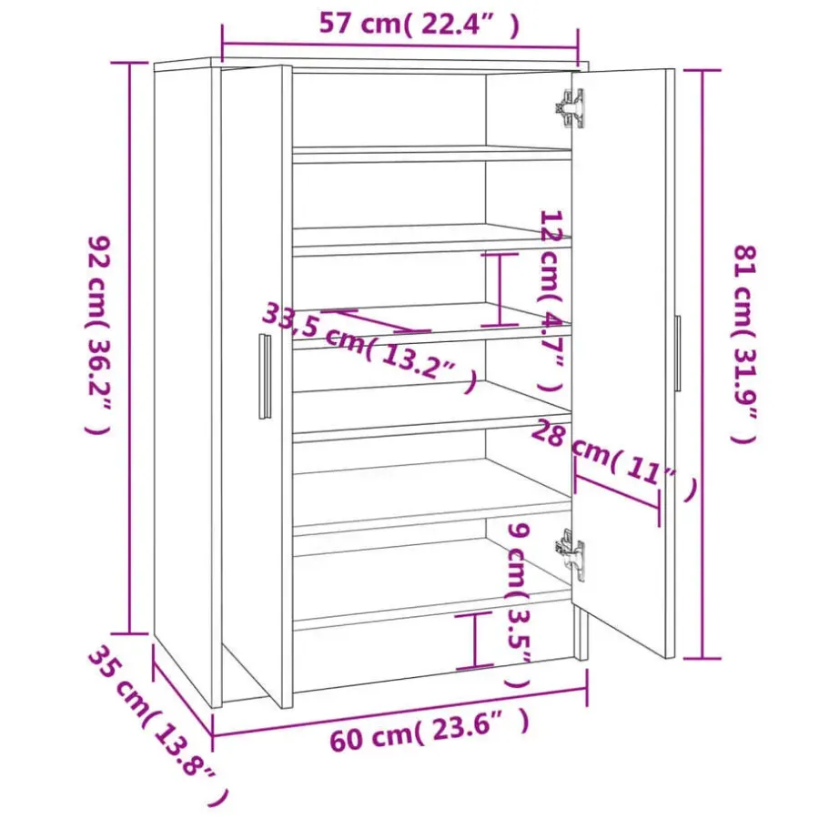 Schoenenkasten-vidaXL - Schoenenrek - Bruin - Bewerkt hout - 60 x 35 x 92 cm