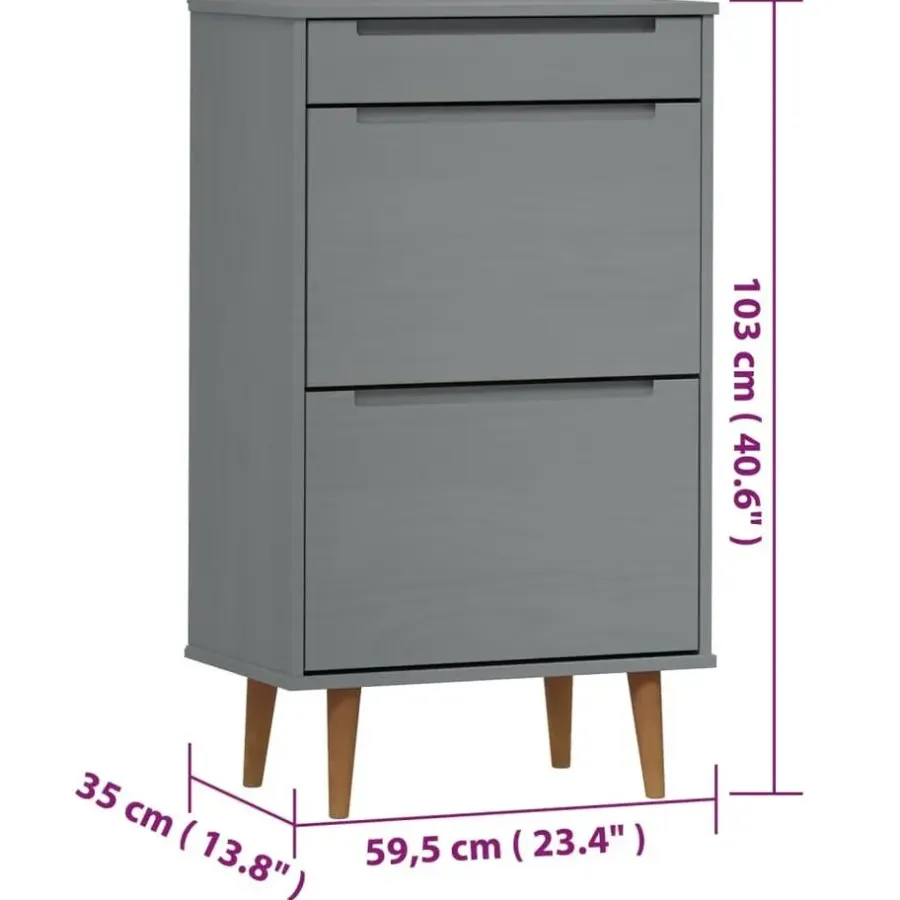 Schoenenkasten-vidaXL - Schoenenrek - Grijs - Grenenhout