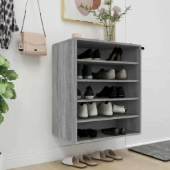 Kledingopbergers-vidaXL - Schoenenrek - Grijs - Bewerkt hout - 60 x 35 x 70 cm
