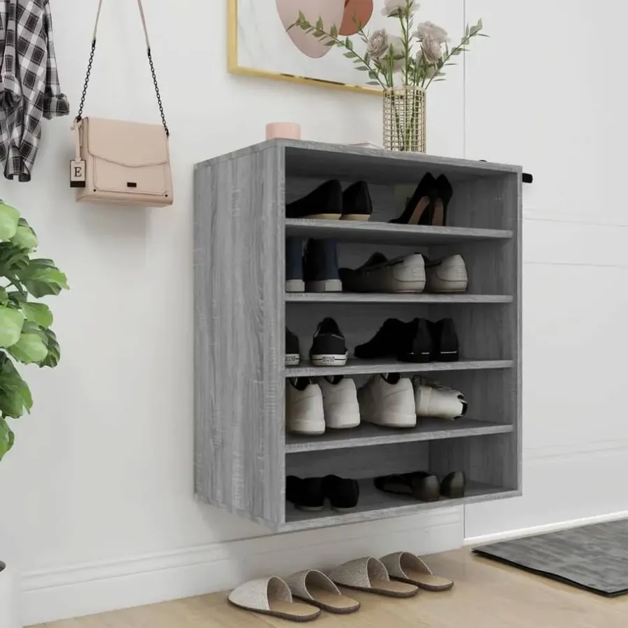 Kledingopbergers-vidaXL - Schoenenrek - Grijs - Bewerkt hout - 60 x 35 x 70 cm