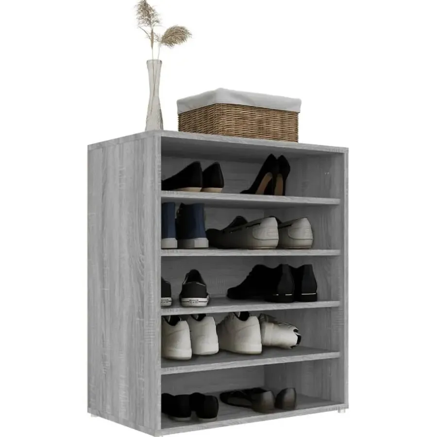Kledingopbergers-vidaXL - Schoenenrek - Grijs - Bewerkt hout - 60 x 35 x 70 cm