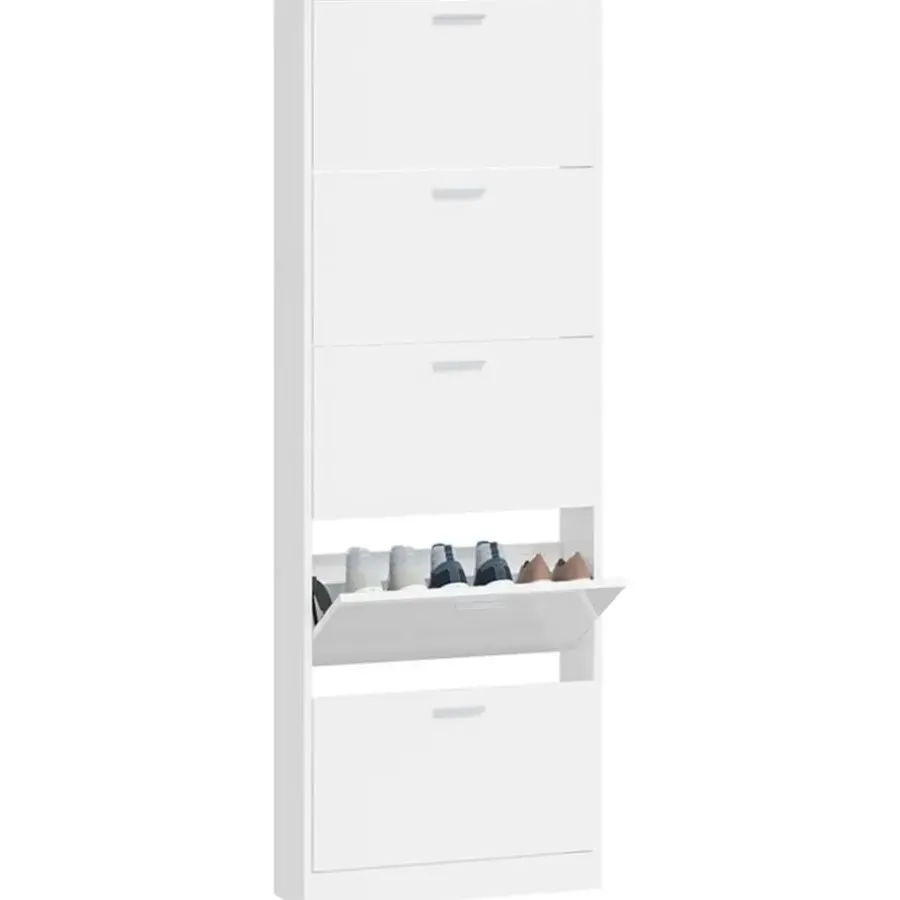 Schoenenkasten-vidaXL - Schoenenrek - Wit - Bewerkt hout