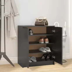 Schoenenkasten-vidaXL - Schoenenrek - Zwart - Bewerkt hout
