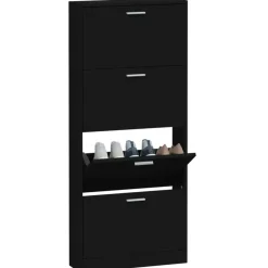 Schoenenkasten-vidaXL - Schoenenrek - Zwart - Bewerkt hout