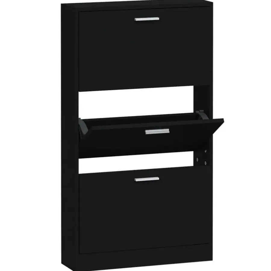 Schoenenkasten-vidaXL - Schoenenrek - Zwart - Bewerkt hout