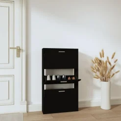 Schoenenkasten-vidaXL - Schoenenrek - Zwart - Bewerkt hout