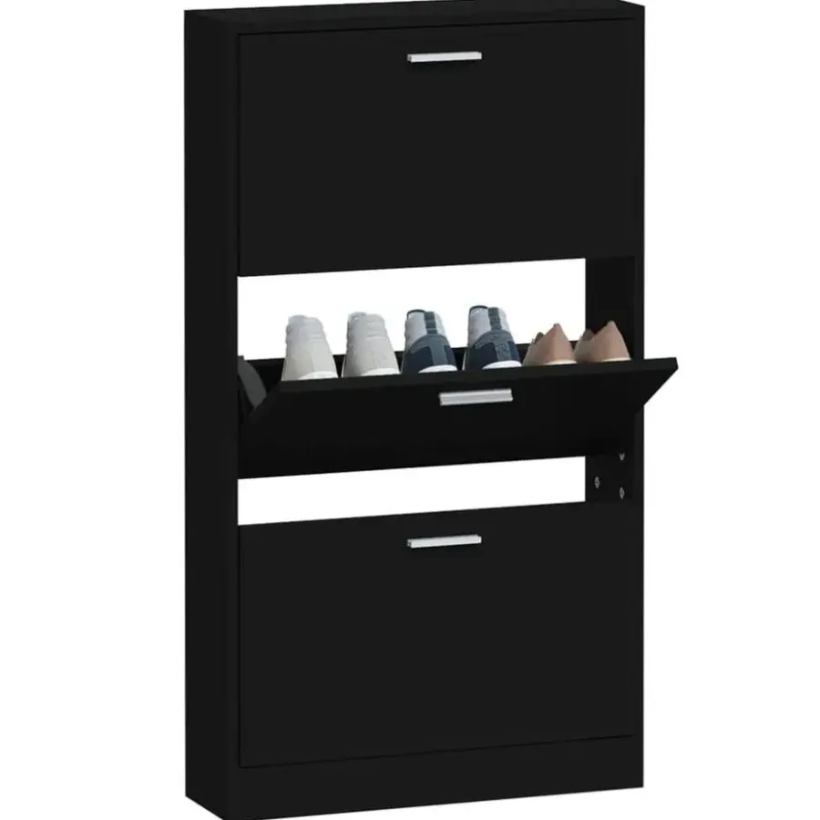Schoenenkasten-vidaXL - Schoenenrek - Zwart - Bewerkt hout