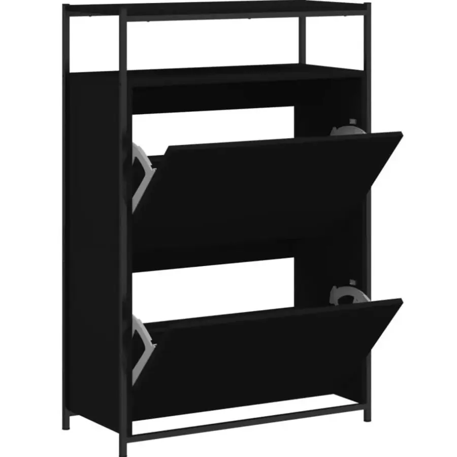 Schoenenkasten-vidaXL - Schoenenrek - Zwart - Bewerkt hout