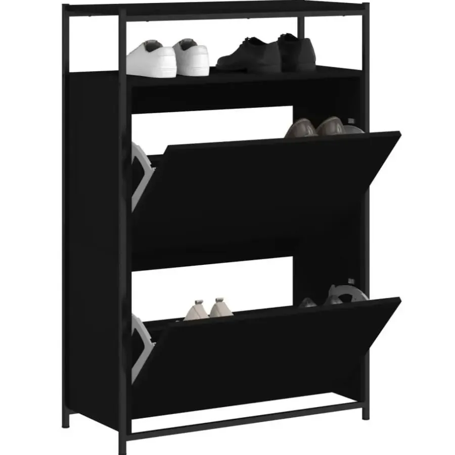 Schoenenkasten-vidaXL - Schoenenrek - Zwart - Bewerkt hout