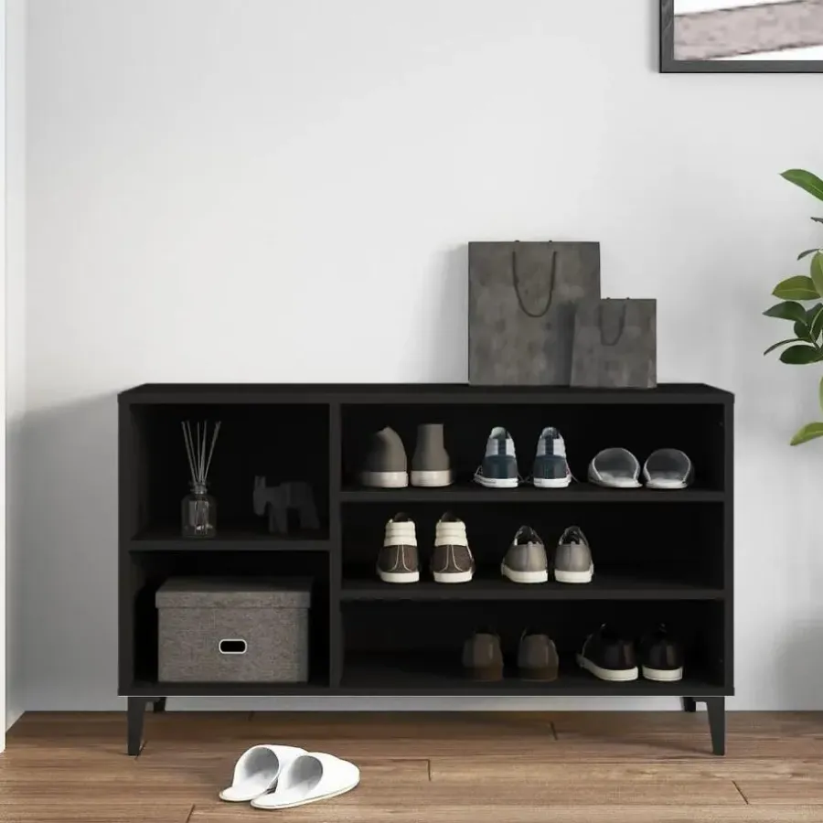 Kledingopbergers-vidaXL - Schoenenrek - Zwart - Bewerkt hout