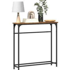Sidetables-vidaXL - Sidetable - Oud hout - Gelaagd hout en metaal - 75x19.5x75 cm