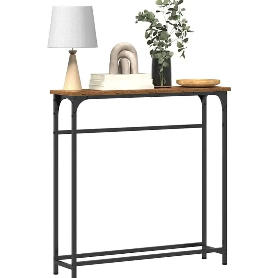 Sidetables-vidaXL - Sidetable - Oud hout - Gelaagd hout en metaal - 75x19.5x75 cm