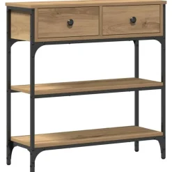 Sidetables-vidaXL - Sidetable met 2 lades 2 schappen - Artisanaal eiken - Hout - 72.5 cm