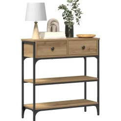Sidetables-vidaXL - Sidetable met 2 lades 2 schappen - Artisanaal eiken - Hout - 72.5 cm