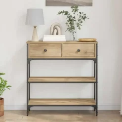 Sidetables-vidaXL - Sidetable met 2 lades 2 schappen - Artisanaal eiken - Hout - 72.5 cm