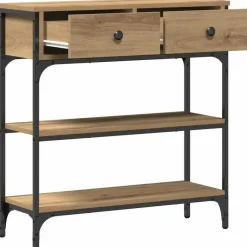 Sidetables-vidaXL - Sidetable met 2 lades 2 schappen - Artisanaal eiken - Hout - 72.5 cm