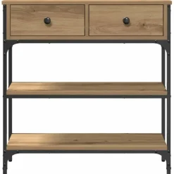 Sidetables-vidaXL - Sidetable met 2 lades 2 schappen - Artisanaal eiken - Hout - 72.5 cm