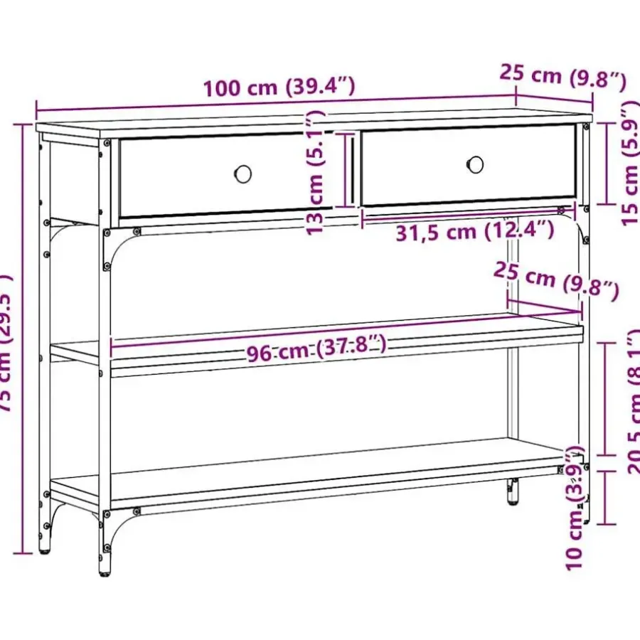 vidaXL - Sidetable met 2 lades 2 schappen - Zwart - Gelaagd hout - 100x25x75 cm