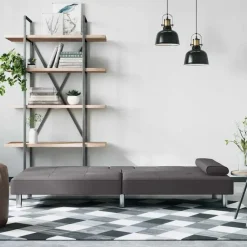 Slaapbanken|Slaapbanken-vidaXL - Slaapbank met bekerhouders - Grijs - Kunstleer