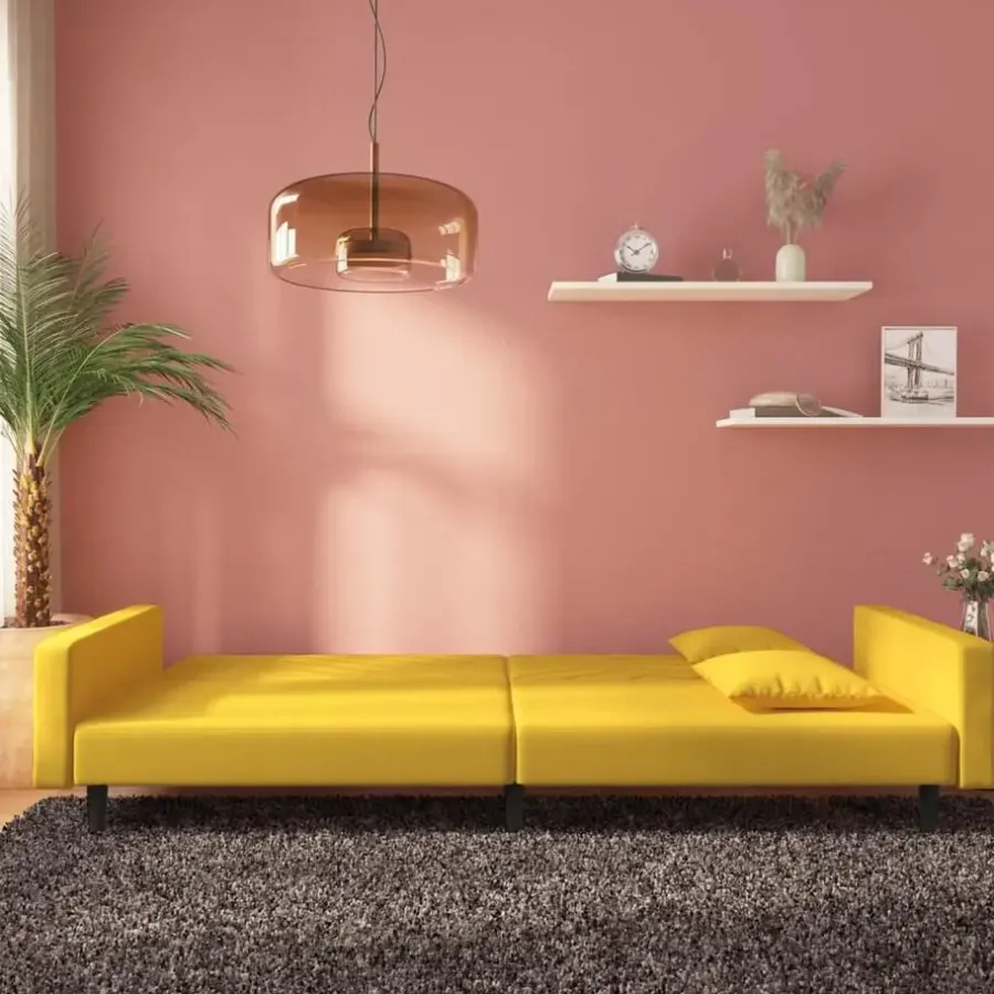 Slaapbanken|Slaapbanken-vidaXL - Slaapbank 2-zits - Geel - Fluweel - Met kussens