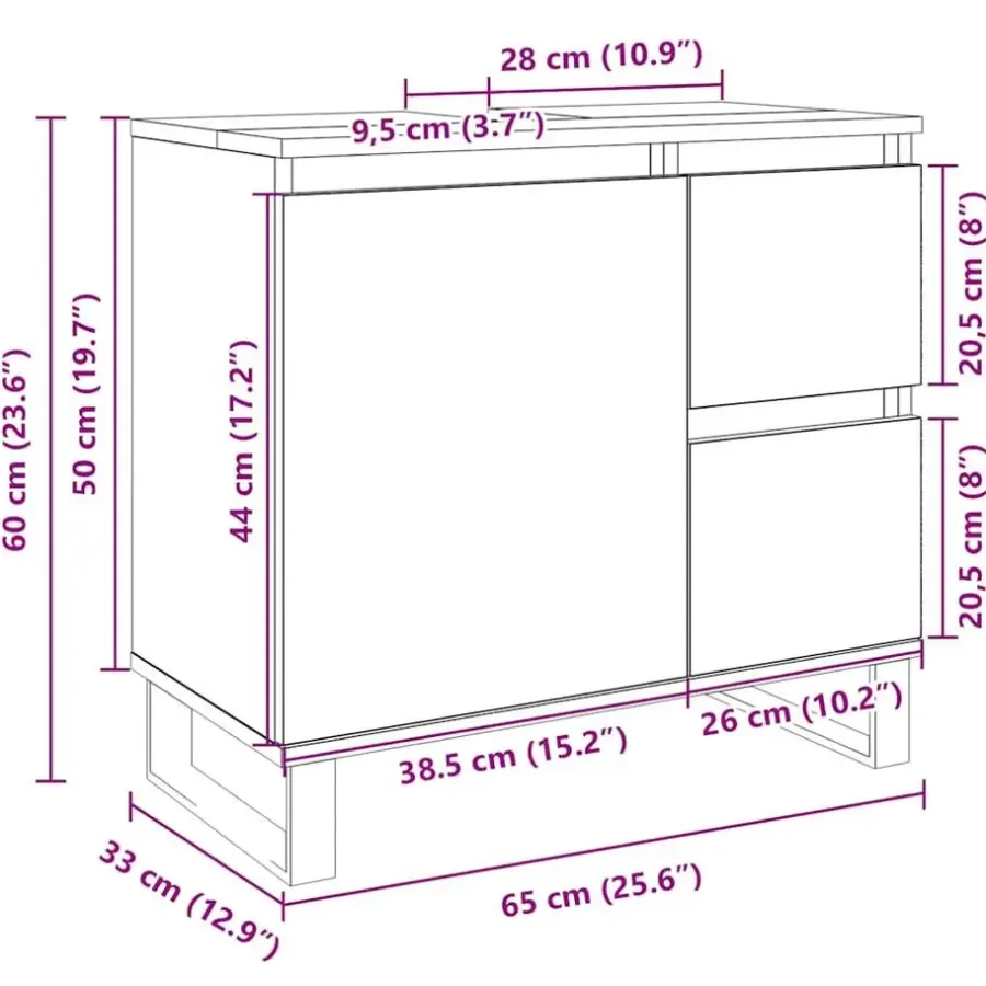 vidaXL - Sonoma eiken Wastafelonderkast met 1 deur 2 lades - 65x33x60 cm