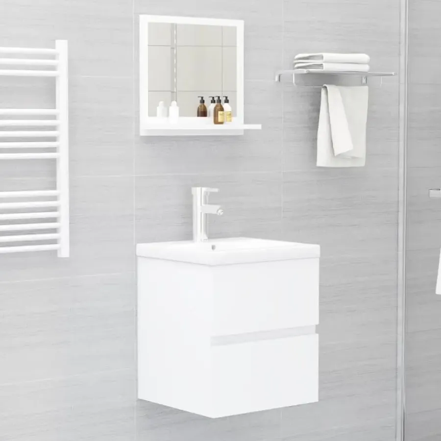 Spiegelkasten-vidaXL - Spiegel - Wit - Bewerkt hout - 40 x 10.5 x 37 cm