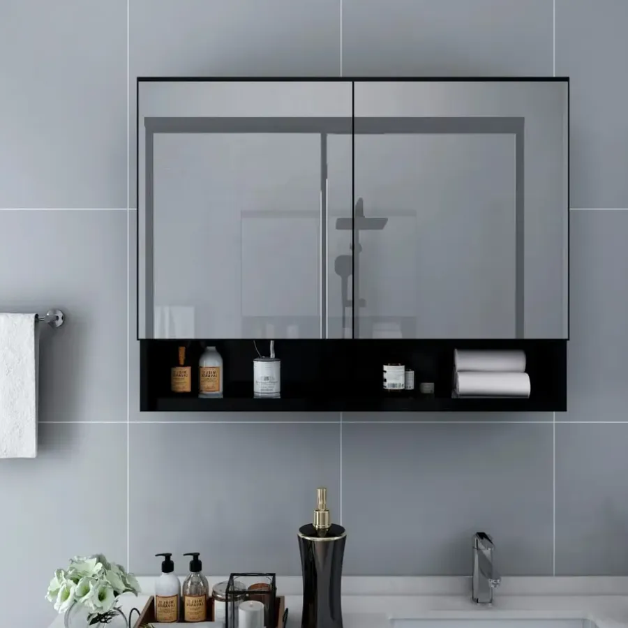 Spiegelkasten-vidaXL - Spiegelkast - Zwart - MDF