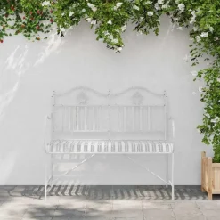 vidaXL - Staal Tuinbank - Wit - 103,5x59x89 cm