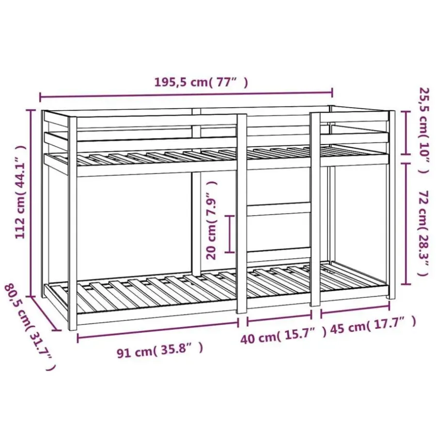 Kinderbedden-vidaXL - Stapelbed met zijladder - Naturel - Massief grenenhout - 75x190 cm